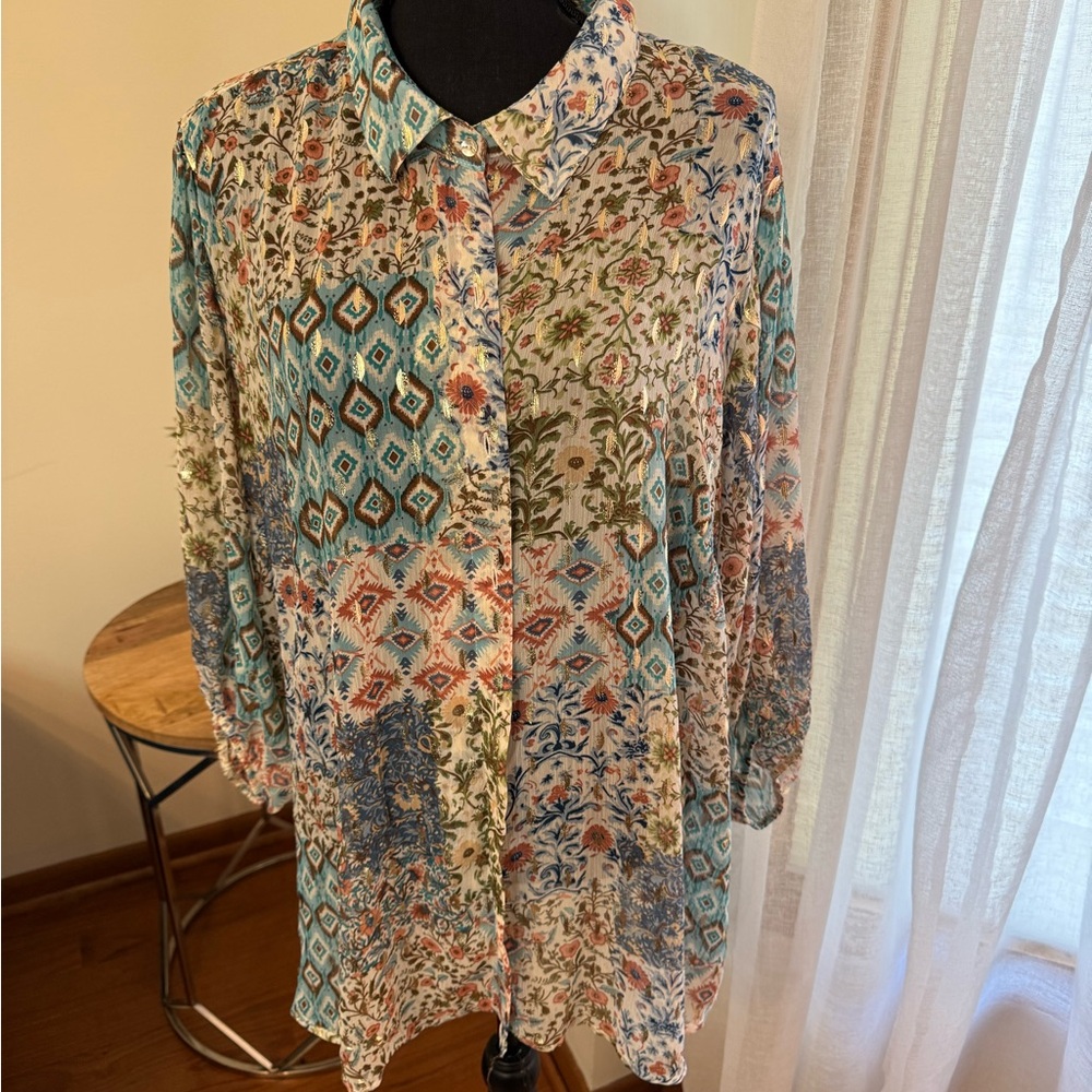 Floral Patchwork Button-Up Shirt
